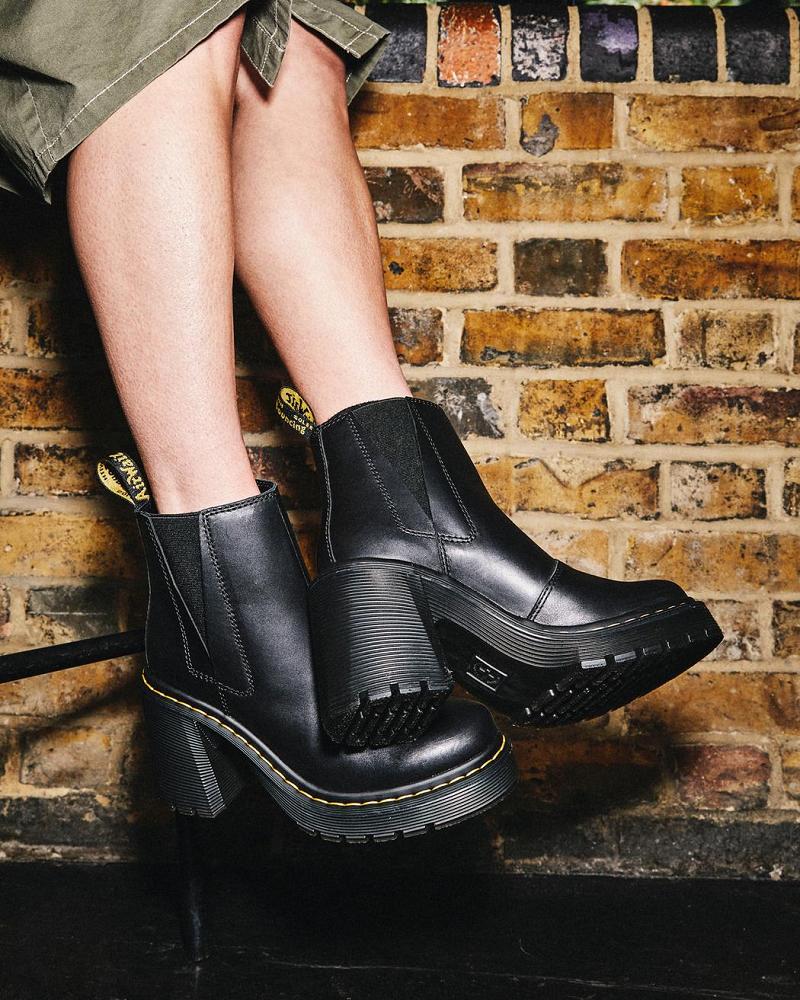 Black Women's Dr Martens Spence Leather Flared Heel Ankle Boots | CA 69CTV